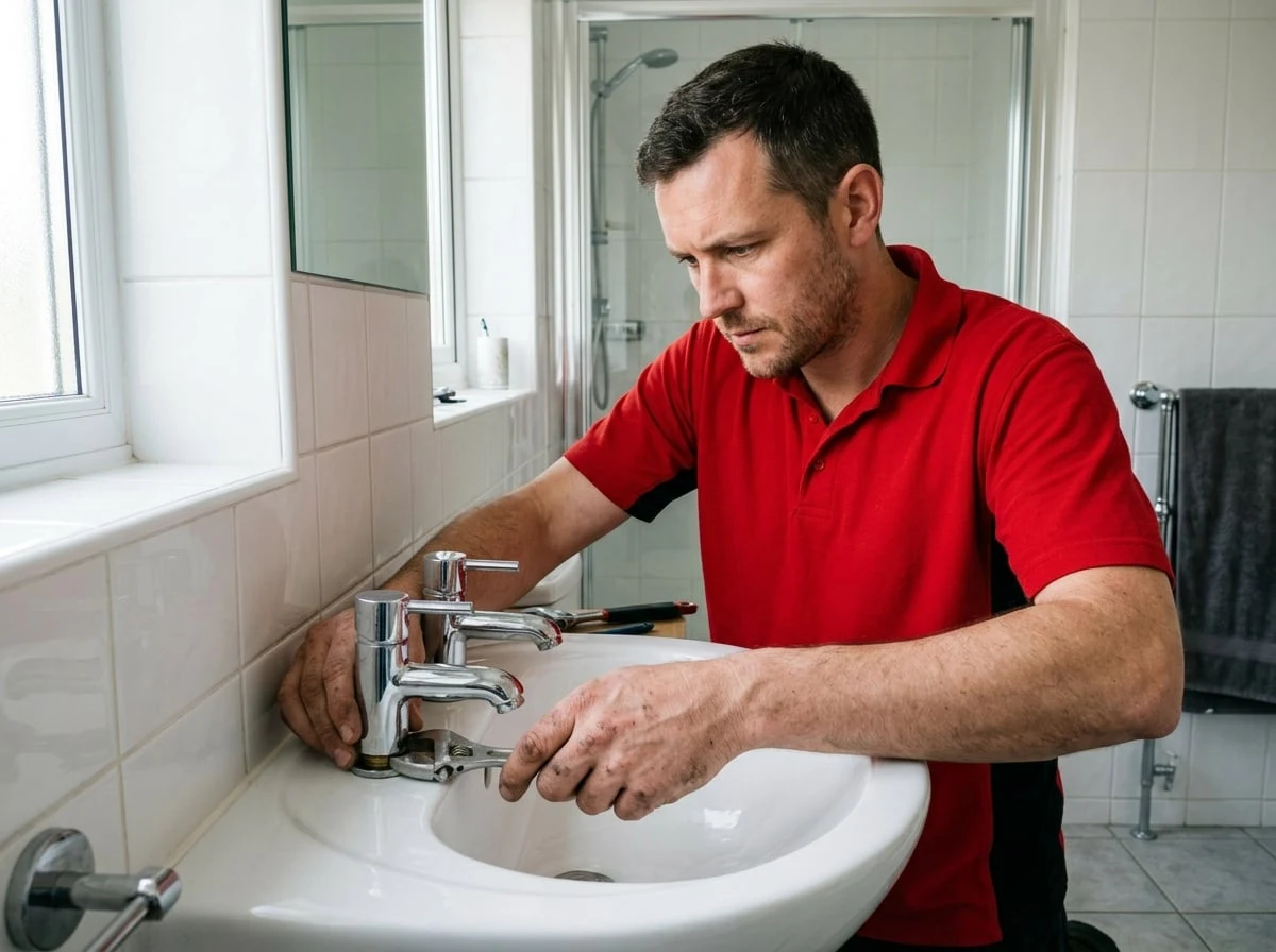 Shepperton Plumbers engineer fitting a new bathroom in Shepperton