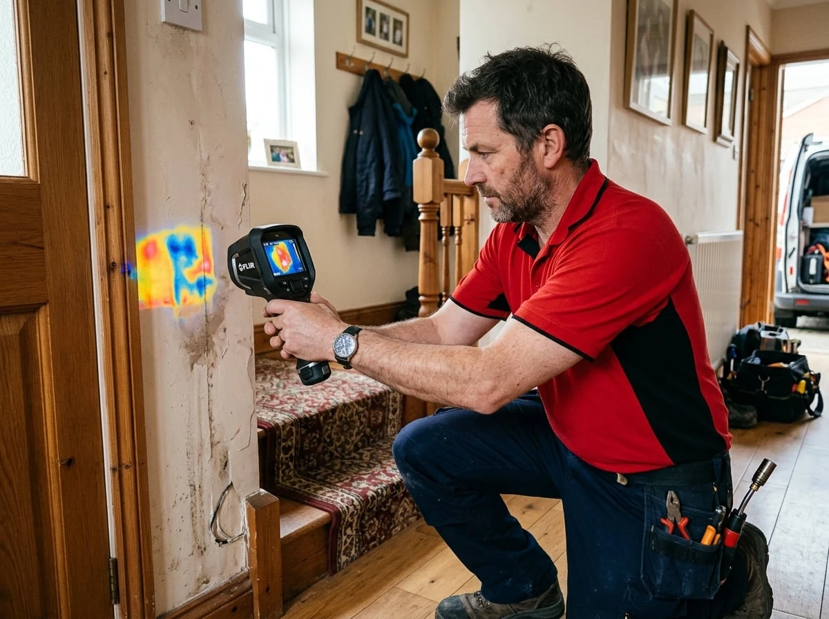 Shepperton Plumbers engineer using a thermal imaging camera for leak detection in Shepperton